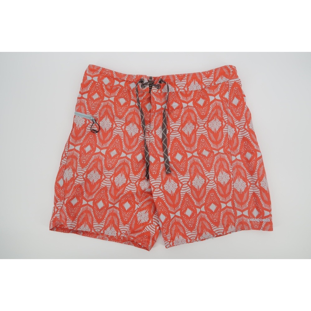 Patagonia Mens‎ 30 Wavefarer Board Shorts Orange Geometric Nylon Swim Trunks